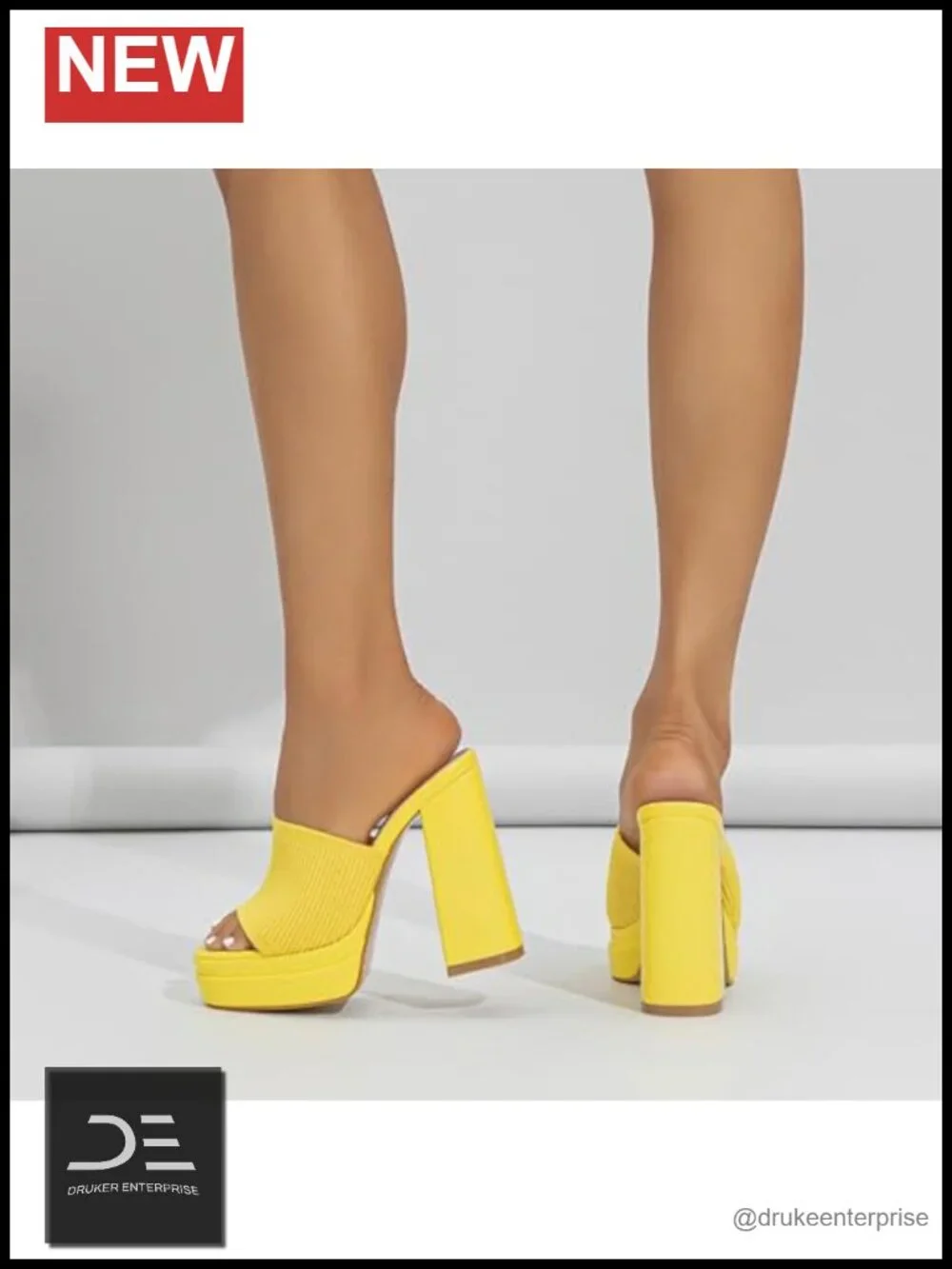 Stretch Knit Platform Chunky Heels Square Open Toe Block Heel Slip-On Mules